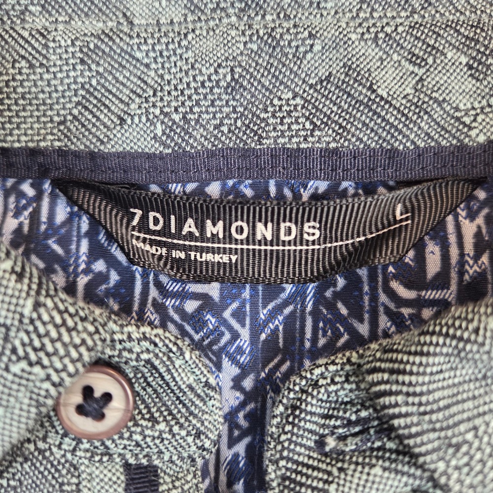7 Diamonds Dance Floor Polo Mens L Green Camo Jacquard Button Collar Golf - Picture 3 of 7